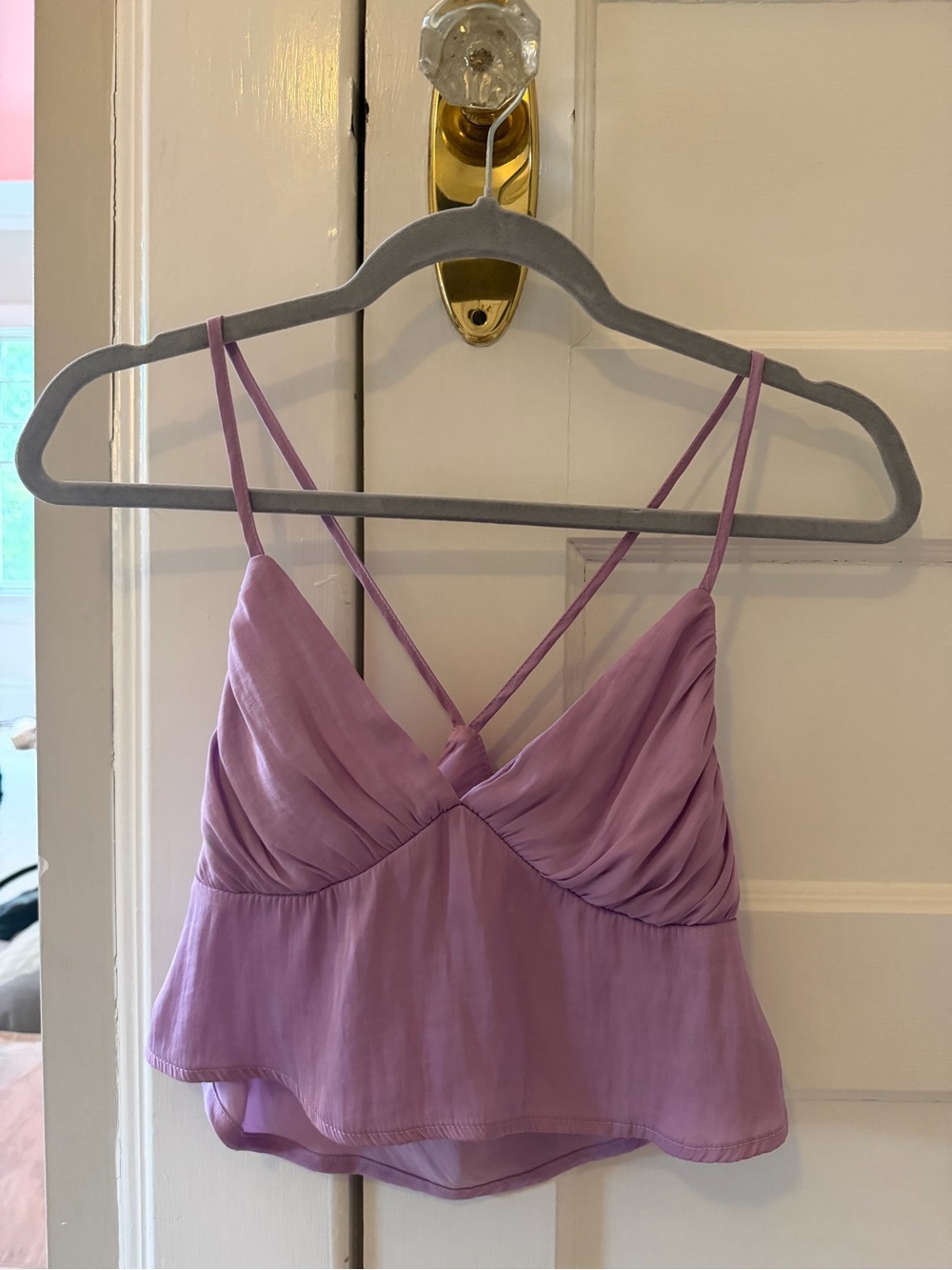 La Hearts Lavender Ruched V-Neck Cami with Crisscross Straps